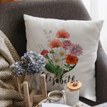 Taie d'Oreiller Aquarelle Personnalisée Fleurs de Naissance Thème Familial Décoration de Maison Cadeau d'Anniversaire Fête des Mères pour Maman