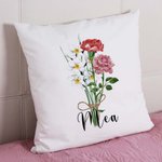 Taie d'Oreiller Aquarelle Personnalisée Fleurs de Naissance Thème Familial Décoration de Maison Cadeau d'Anniversaire Fête des Mères pour Maman