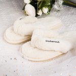Personalized White Fuzzy Wedding Slippers with Glitter Text Bridal Shower Engagement Party Wedding Day Gift for Bride Bridesmaid