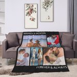 Personalisierte Mehrfarbige Decke mit 5 Fotos und Zwei Namen Geburtstag Valentinstag Geschenk für Paare Freunden