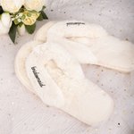 Personalized White Fuzzy Wedding Slippers with Glitter Text Bridal Shower Engagement Party Wedding Day Gift for Bride Bridesmaid
