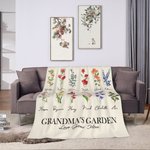 Couverture en Flanelle Personnalisée avec 1-18 Noms de Famille et Fleur de Naissance Cadeau pour Mère ou Grand-mère