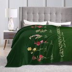 Couverture en Flanelle Personnalisée avec 1-18 Noms de Famille et Fleur de Naissance Cadeau pour Mère ou Grand-mère