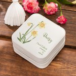 Boîte à Bijoux de Voyage en Cuir Personnalisée avec Nom et Fleur de Naissance Cadeau d'Anniversaire de Mariage pour Femme