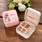 Boîte à Bijoux de Voyage en Cuir Personnalisée avec Nom et Fleur de Naissance Cadeau d'Anniversaire de Mariage pour Femme