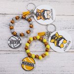 Porte-clés Peresonnalisé avec Nom et Plaque de Balle Accessoire avec Bracelet en Perles de Bois et Frange Cadeau pour Femme