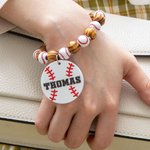 Porte-clés Peresonnalisé avec Nom et Plaque de Balle Accessoire avec Bracelet en Perles de Bois et Frange Cadeau pour Femme