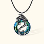 Personalised Dragon Circle Necklace with Engraving Text Adorned with Crystal