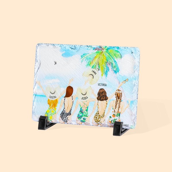 Gepesonaliseerde Besties' Back Beach Vakantie Stijl Rechthoekige Leisteen Plaquette