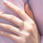 Personalised Sunflower Birthstone Ring Gift for Her