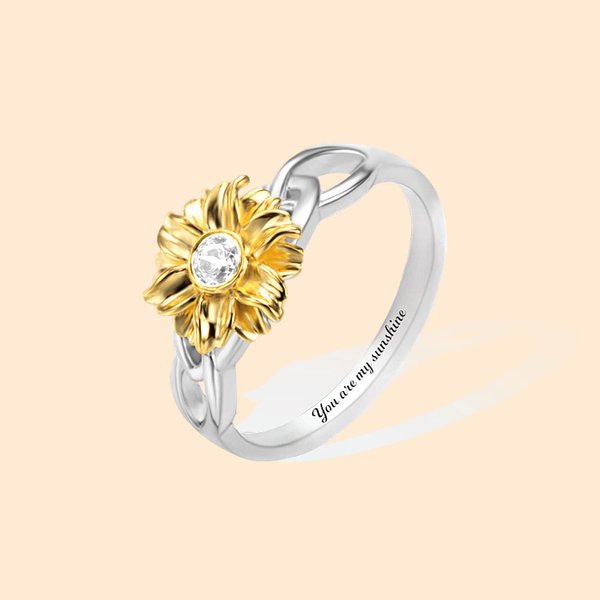 Personalized Sunflower Birthstone Ring Gift for Her