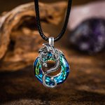 Personalised Dragon Circle Necklace with Engraving Text Adorned with Crystal