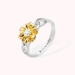 Bague Personnalisée avec Gravure et Pierre de Naissance Incrustée dans Tournesol Cadeau Fête des Mères Anniversaire pour Femme