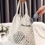 Sac de Plage Tissé en Corde Personnalisé avec Nom Cadeau Voyage Mariage pour Femmes Demoiselle d'Honneur