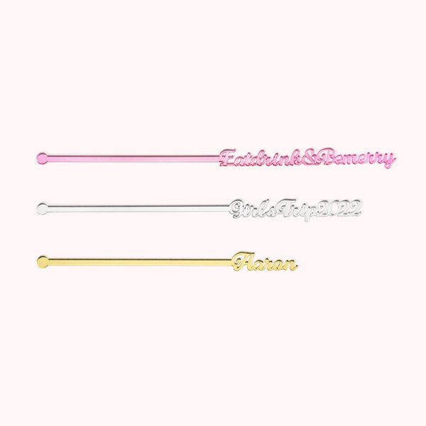 Personalized Wedding Party Centrepiece Acrylic Name Drink Stir Sticks 5 Pcs