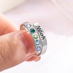 Personalised Birthstone Wrap Stacking with Platinum Plated Ring for Grandma Mom Nana
