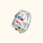 Personalised Birthstone Wrap Stacking with Platinum Plated Ring for Grandma Mom Nana