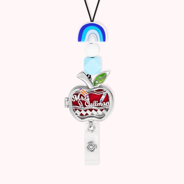 Personalisierte Apfel-Aromatherapie-Anhänger mit ID-Halter Regenbogen Perlen Lanyard
