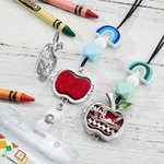 Pendentif d'Aromathérapie Pomme Personnalisé avec Porte Carte d'Identité Lanyard en Perles Arc-en-ciel