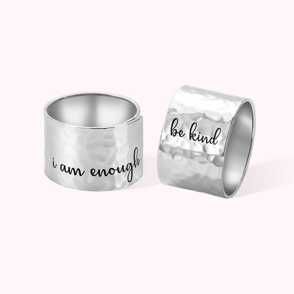 Bague personnalisée faite à la main, ajustable, martelée, polie miroir, pour le pouce.