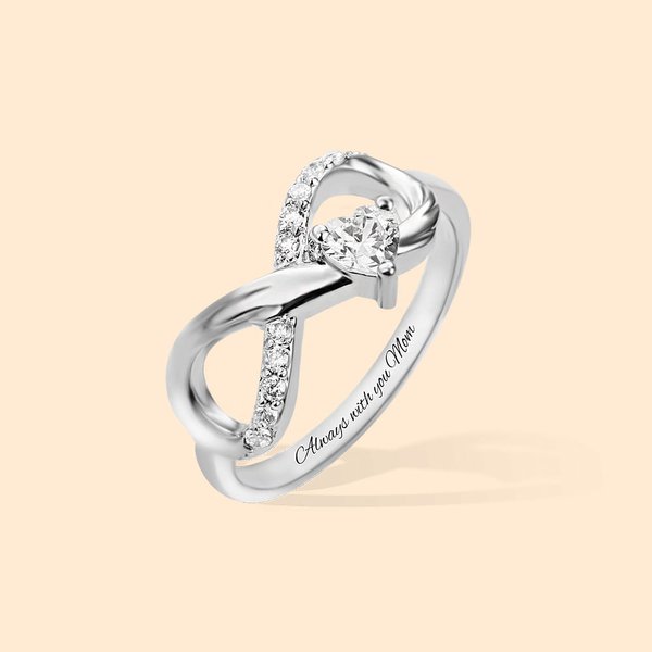 Anillo Personalizado Infinito Ala de Angel con Piedra de Nacimiento Corazón y Texto Grabado Regalo de Cumpleaños Aniversario para Ella