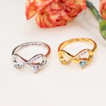 Personlig Änglavinge Infinity Ring med Hjärta Födelsesten och Graverad Text Födelsedag Jubileum Present till henne