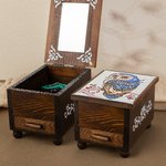 Boîte à bijoux vintage en bois personnalisée avec hibou majestueux, miroir et tiroir