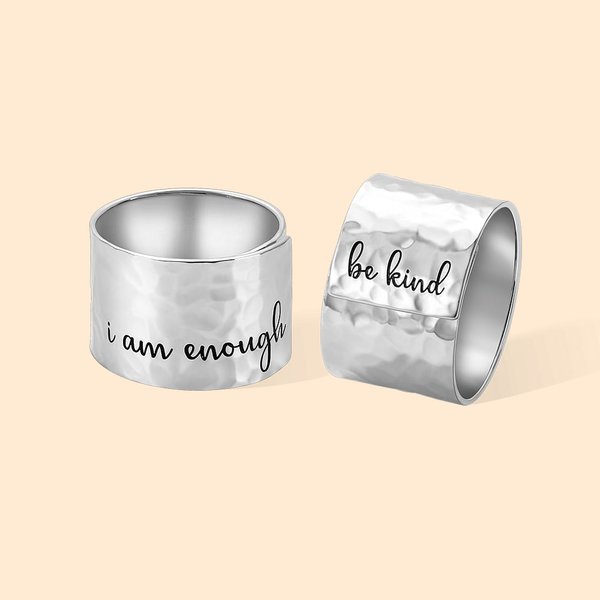Personalised Handmade Adjustable Hammered Thumb Band Mirror Polished Ring