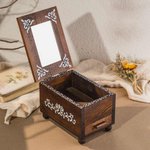 Boîte à bijoux vintage en bois personnalisée avec hibou majestueux, miroir et tiroir