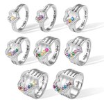Personalisierte Sterling Silber Herz eingraviert Name und Birthstone Ring für Frauen