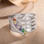 Personalisierte Sterling Silber Herz eingraviert Name und Birthstone Ring für Frauen