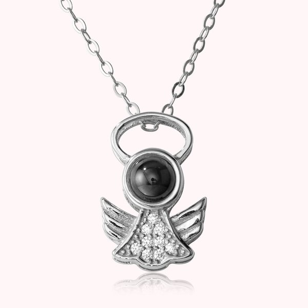 Collier avec Projection Photo Collier d'Ange Gardien Personnalisée en 100 Langues Je T'aime Cadeau de Souvenir d'Anniversaire pour Elle