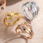 Personalisierte Sterling Silber Herz eingraviert Name und Birthstone Ring für Frauen