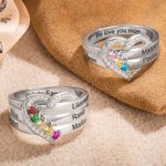 Personalisierte Sterling Silber Herz eingraviert Name und Birthstone Ring für Frauen