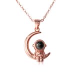 Personalized 100 Languages I love You Projection Moon and Astronaut Necklace Photo Projection