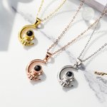 Personalized 100 Languages I love You Projection Moon and Astronaut Necklace Photo Projection