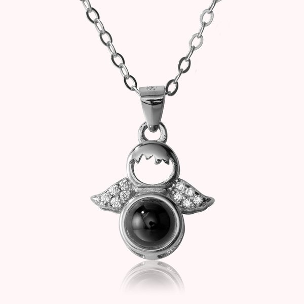 Personalized Photo Projection 100 Languages I Love You Projection Little Angel Wing Necklace