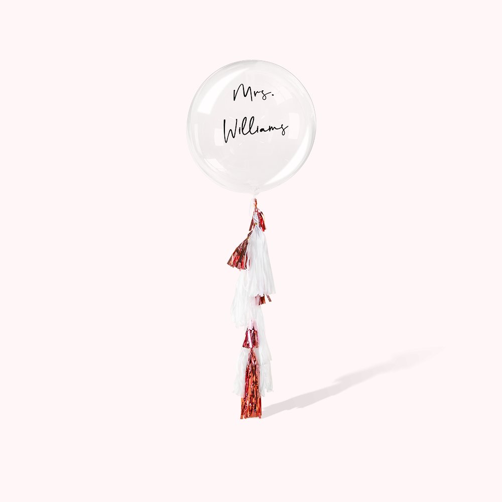 Personalisierte klare Ballons mit Namen Aufkleber und Quaste Dekorationen für Hochzeit