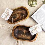 Bol à prière en pin personnalisé Bol à pâte Croix Cadeaux religieux Livré avec 24 cartes de bénédiction
