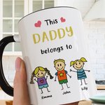 Mug Familial en Céramique Personnnalisé avec Dessin et Nom des Enfants Thème This Daddy Belongs To Cadeau Fête des Pères pour Homme