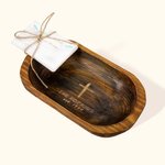 Bol à prière en pin personnalisé Bol à pâte Croix Cadeaux religieux Livré avec 24 cartes de bénédiction