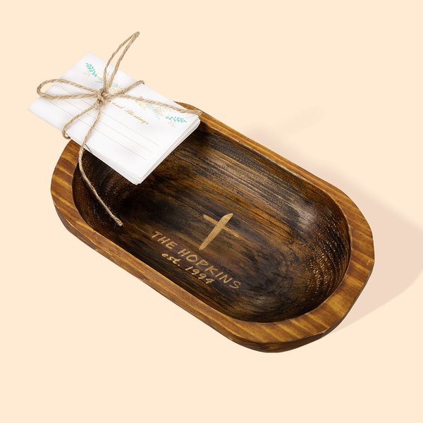 Personalized Pine Prayer Bowl Dough Bowl Cross Religious Gifts Comes with 24 Blessing Cards