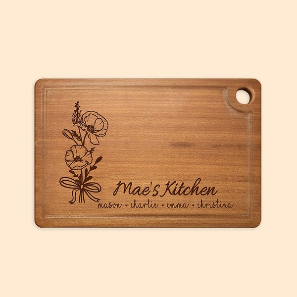 Tabla de cortar de ébano con flor de nacimiento personalizada para madre