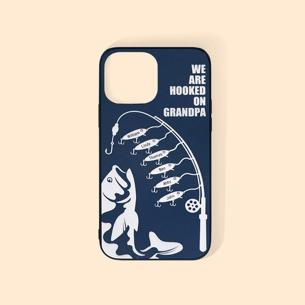 Gepersonaliseerd Hooked on Dad met kindernamen Visserij iPhone hoesje voor vader