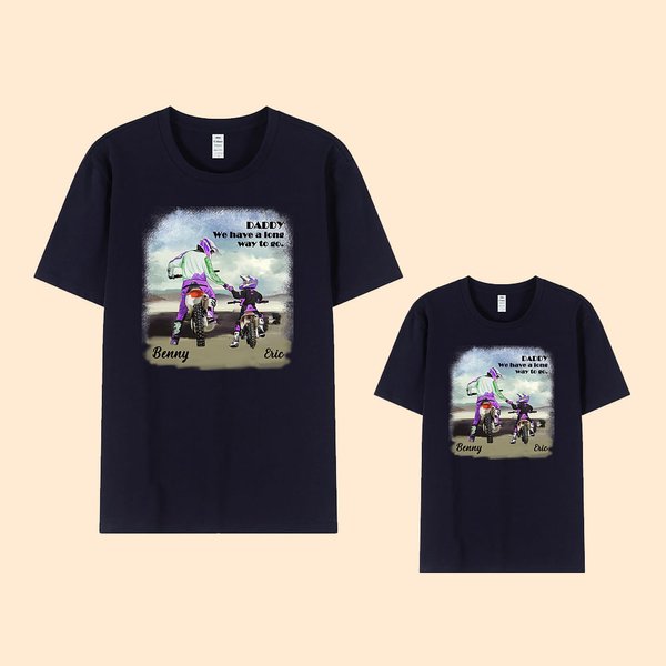 Gepersonaliseerde Motorhelm Vader en Kind 100% Katoenen T-shirt met Naam Vaderdag Cadeau voor Vader Kind