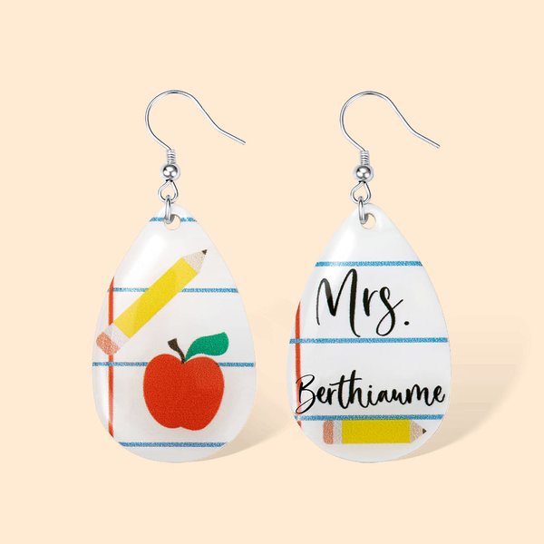 Personalise Acrylic Dangle Earrings with Name Teacher Appreciation Gift for Her