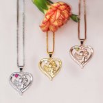 Personalised Mother and Child Love Heart Birthstone Necklace for Mother Grandma Wife