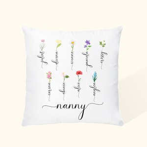 Gepersonaliseerd Geboortebloem Kussenovertrek Oma's Cadeau met de namen van kleinkinderen