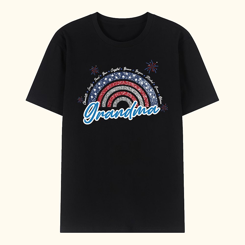 Personalisierte Independence Day Sterne und Streifen Regenbogen T-Shirt Geschenk für Sie und Ihn