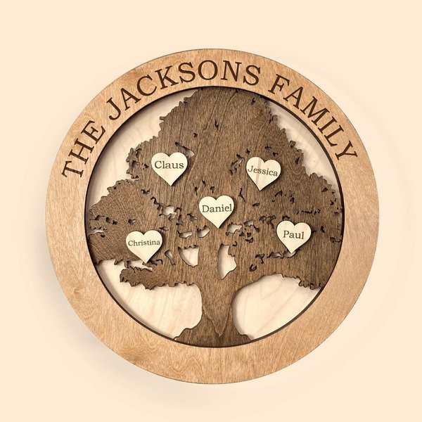 Personalized 3D The Family Tree Wooden Sign with 1-9 Engraved Names & Heart Tags Housewarming Wedding Home Decor Gift for Family Couple